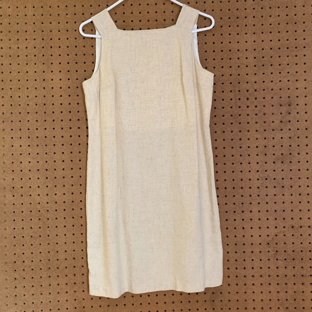 Vintage sleeveless Dress Midi Linen Neutral Minimalist Beige Tan Cream Natural